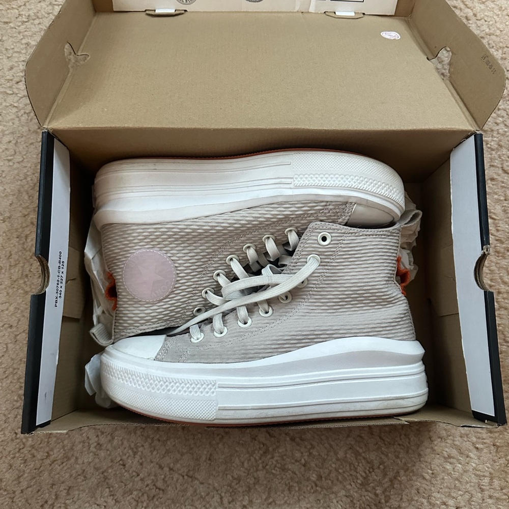 Converse High-Top Sneakers in Light Tan and White